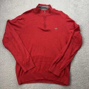 Vineyard Vines Quarter Zip Mens Pullover Sweater Size Large Red Cotton 1E0276